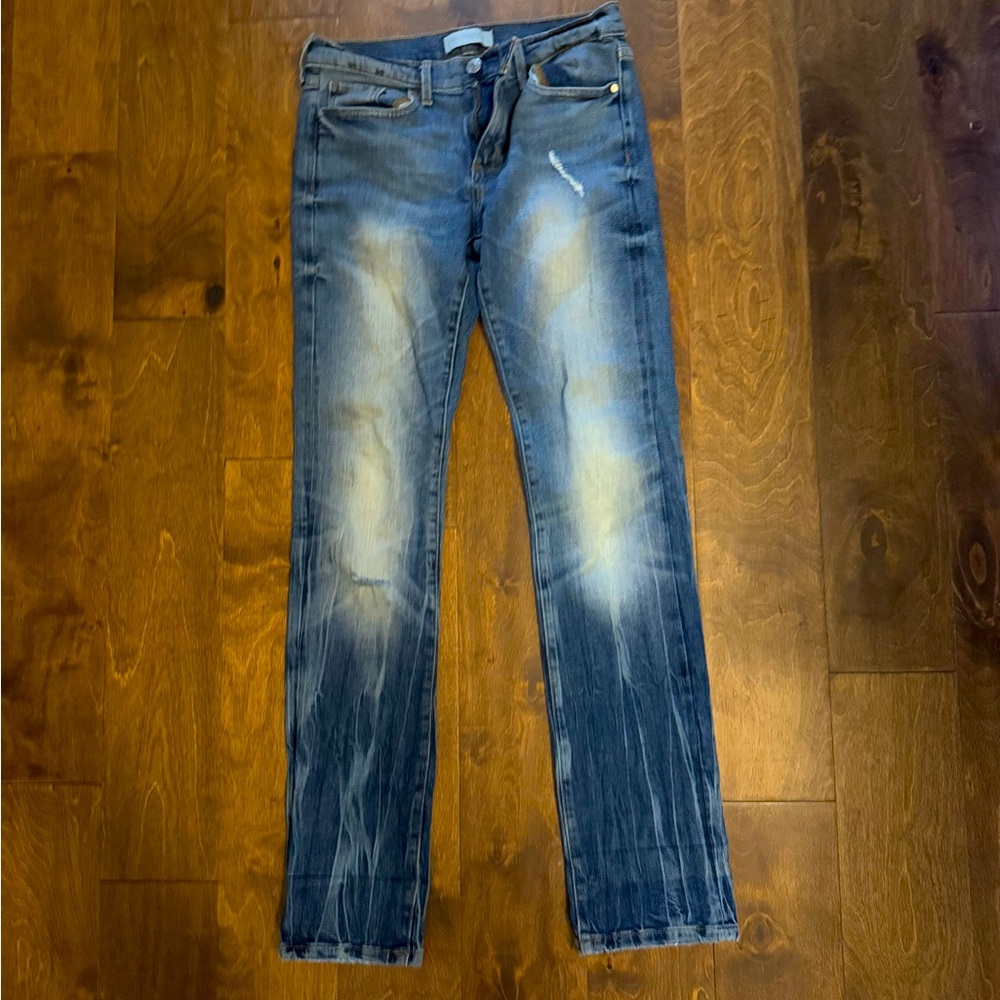 Banana Republic Distressed Medium Wash Straight Leg Premium Denim Jeans, Size 25